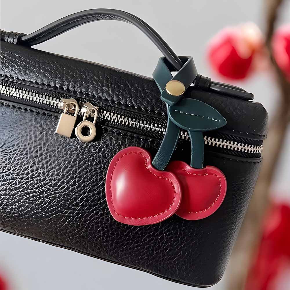 3D Handmade Cherry Keychain Pendant, Leather Colorful Bag Charm, Vintage Aesthetic Accessory, Perfect Gift for Her