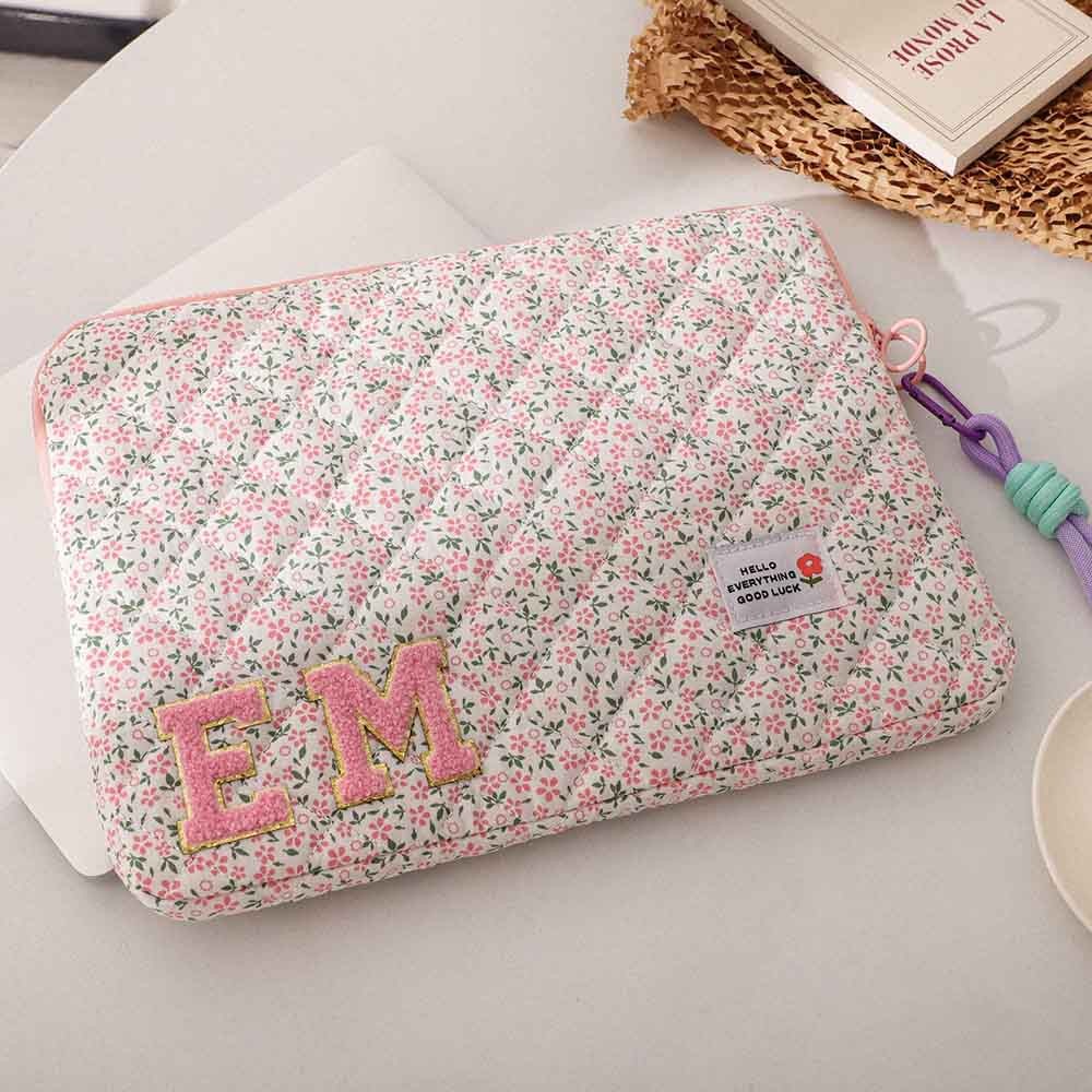 Personalized Initials Pink Floral Laptop Sleeve, Laptop Case with Handle, Macbook Cover, Ipad Cover, 11/13/15 Inch Case for Macbook Case, High Quality Laptop Bag