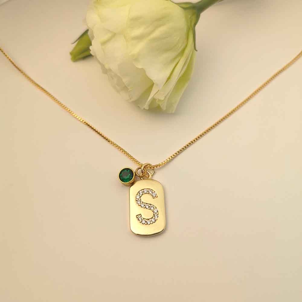 Personalized Initial Necklace, Letter Necklace with Birthstone, Dainty Letter Necklace, Tiny Gold Letter Necklace, Letter Pendant Necklace
