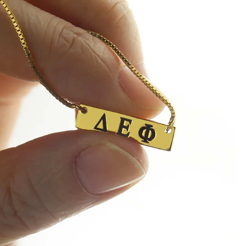 Colar grega personalizado com barra de irmandade banhado a ouro 18K