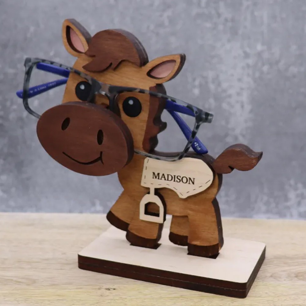 Personalized Name Horse Eyeglass Stand, Horse Wearing Glasses, Pony Eyeglass Holder, Custom Horse Gift, Gift for Horse Lover