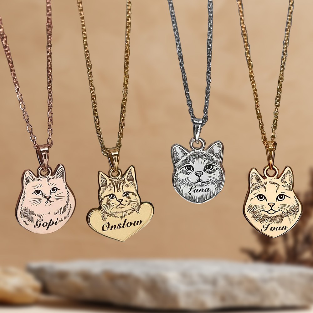 Collier avec pendentif portrait de chien/chat