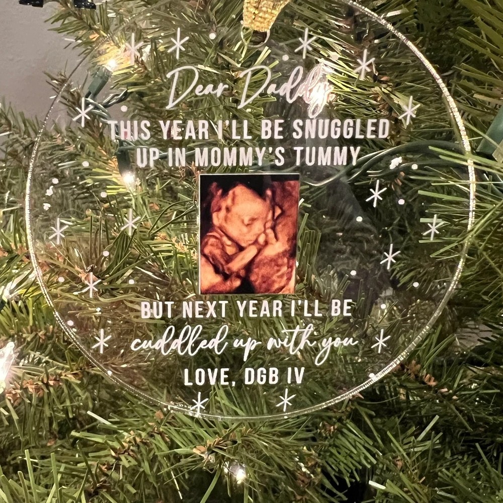 Custom I'll Be Snuggled Up In Mommy's Tummy Ornament, Sonogram Ultrasound Christmas Ornament, Expecting Dad or Family Gift for Mother-to-be, New Dad Gift From The Bump