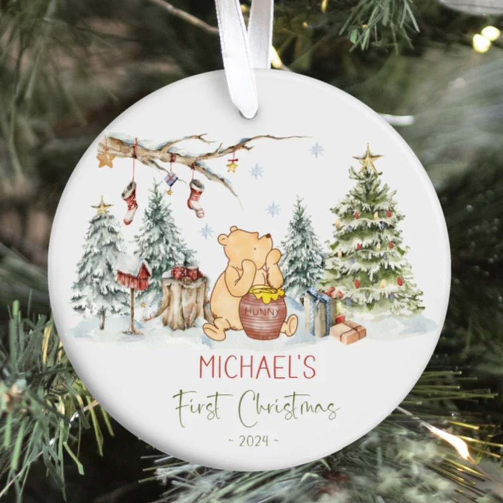 Personalized Pooh Ornament, Custom First Christmas Ornament, Personalized Name Christmas Ornament Winnie the Pooh Baby Shower Gift Baby Gift