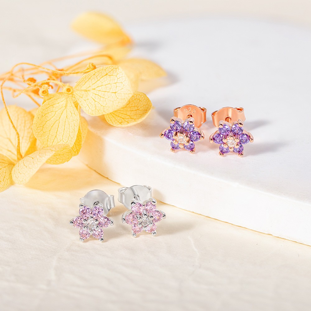 Mini Cute Flower Stud Earrings – 925 Sterling Silver, Yellow Floral, Butterfly Closure