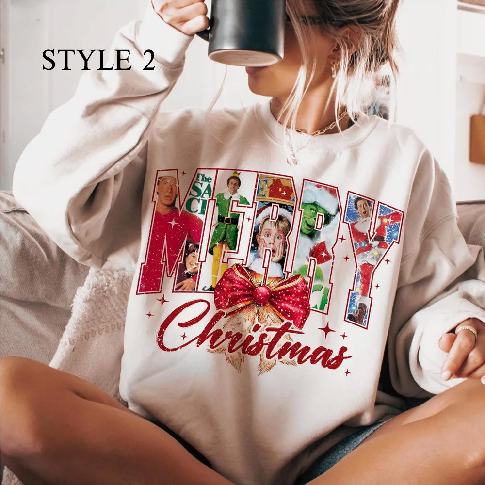 Personalized Name Photos Christmas Movie Design Sweatshirt, Funny Christmas Sweatshirt, Women's Crewneck, Christmas Gift, Gift for Mom/Grandma/Family/Her
