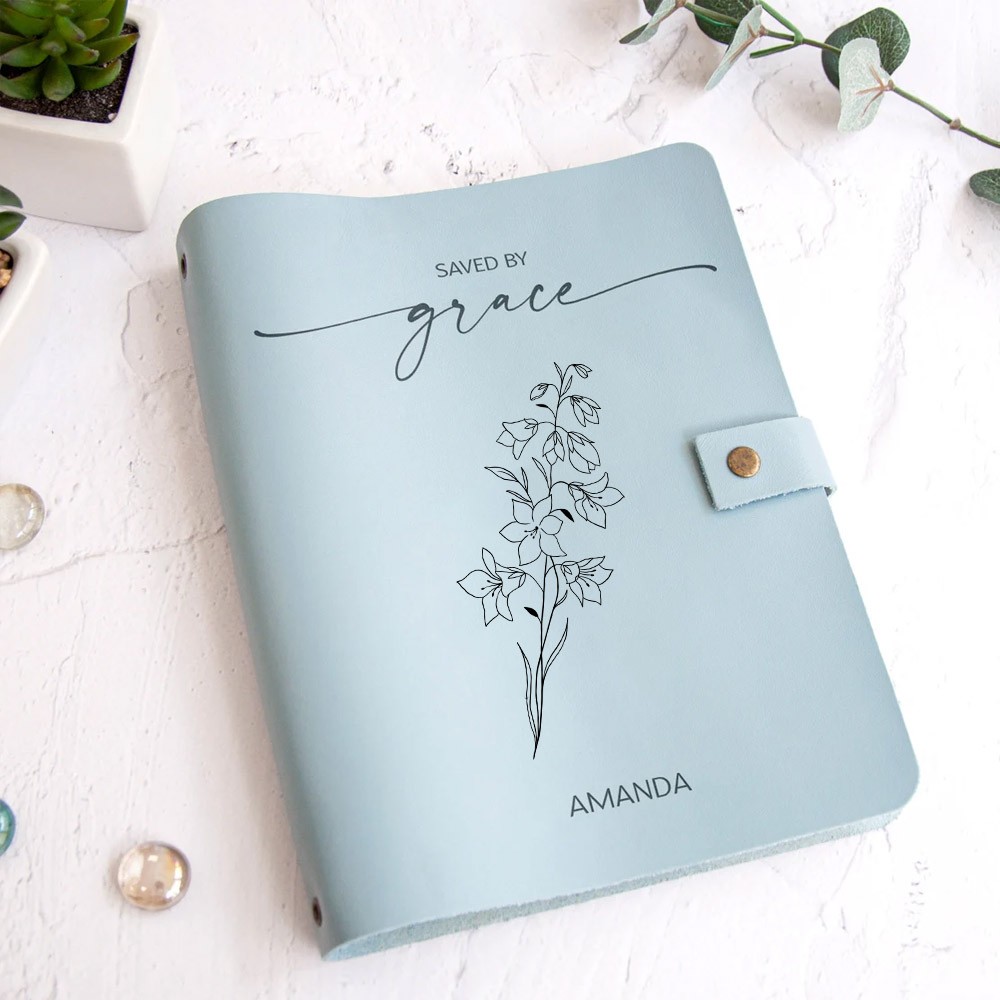 Personalized Name Birth Flower Prayer Journal, Custom Prayer Notebook Bible Journaling, Christian Gift, Religious Gifts for Mom, Gift for Women, Gift from Son