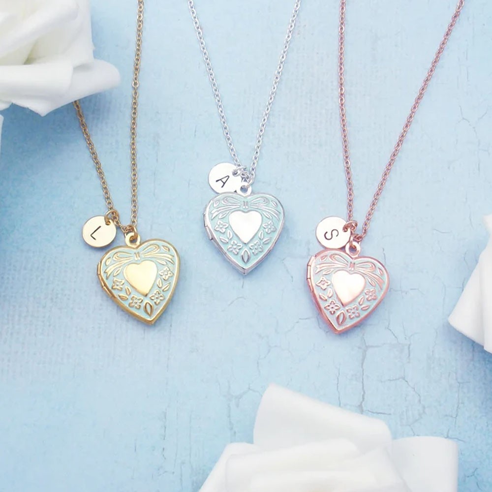 Personalized Initial Photo Heart Locket Necklace, Letter Pendant with Gold/Rose Gold/Silver Necklace, Memorial Jewelry, Mother's Day/Birthday Gift for Mom/Wife/Family