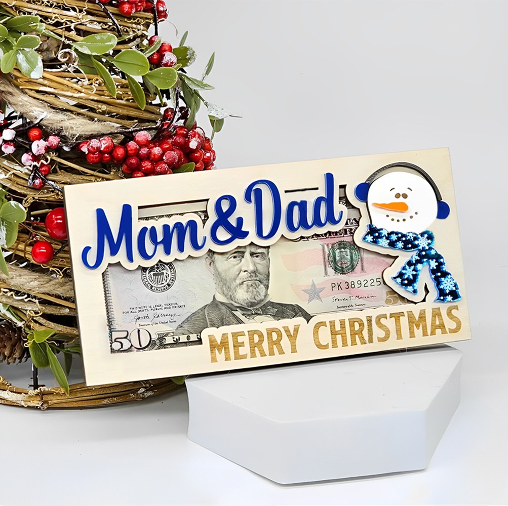 Personalized Christmas Money Holder, Stocking Stuffer for Teen, Christmas Gift for College Student, Snowman Money Card Holder, Cash Envelope