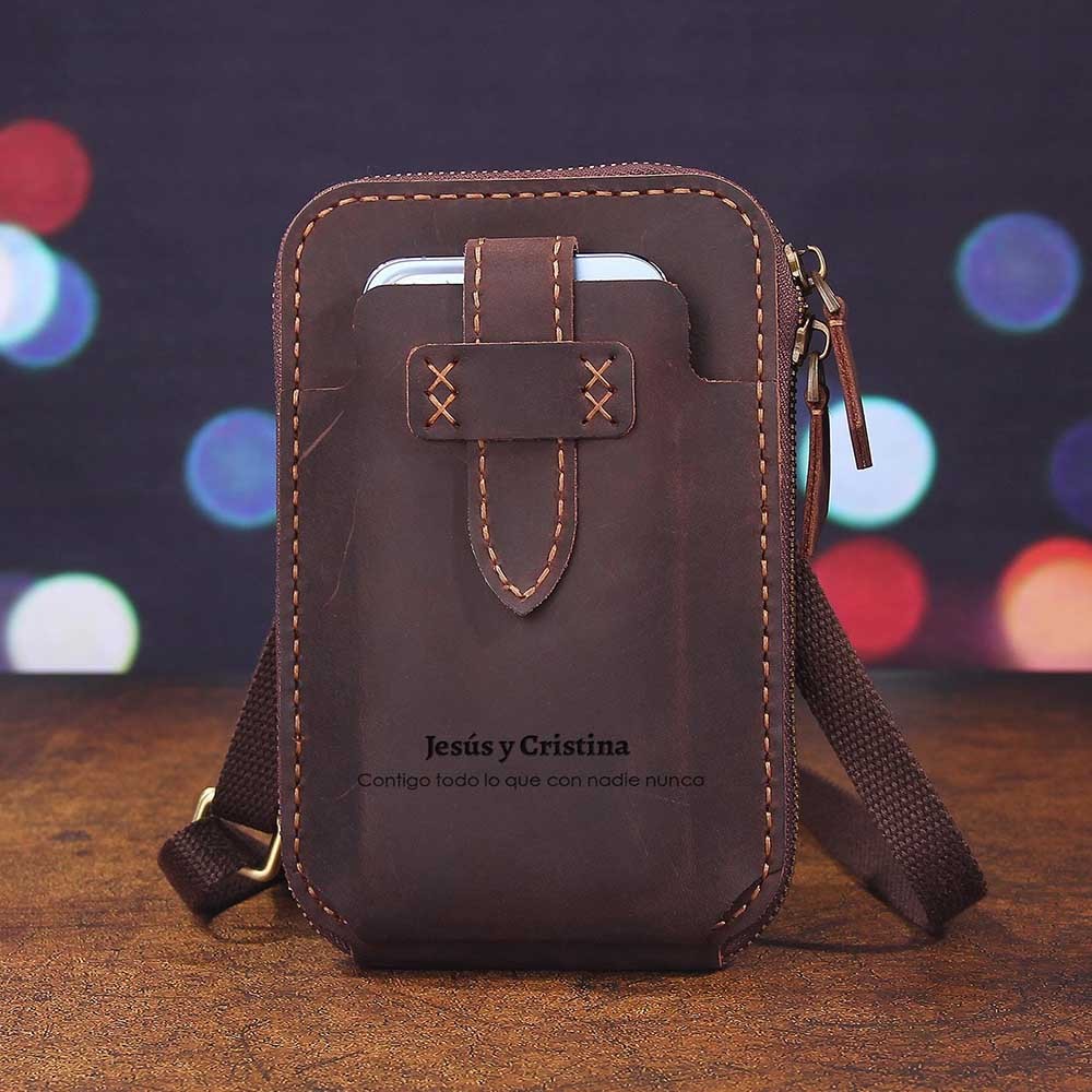 Personalized Leather Belt Pouch, Handmade Waist Bag, Leather Crossbody Bag with Card Holder, Custom Men‘’s Phone Holster Bag, Gifts for Dad