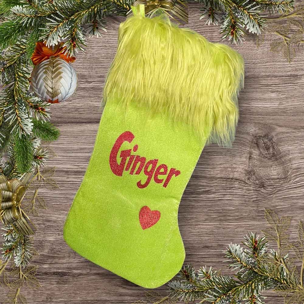 Personalized Green Christmas Stocking, Cute and Fun Christmas Decorations, Green Monster Stockings, Fun Christmas Gifts