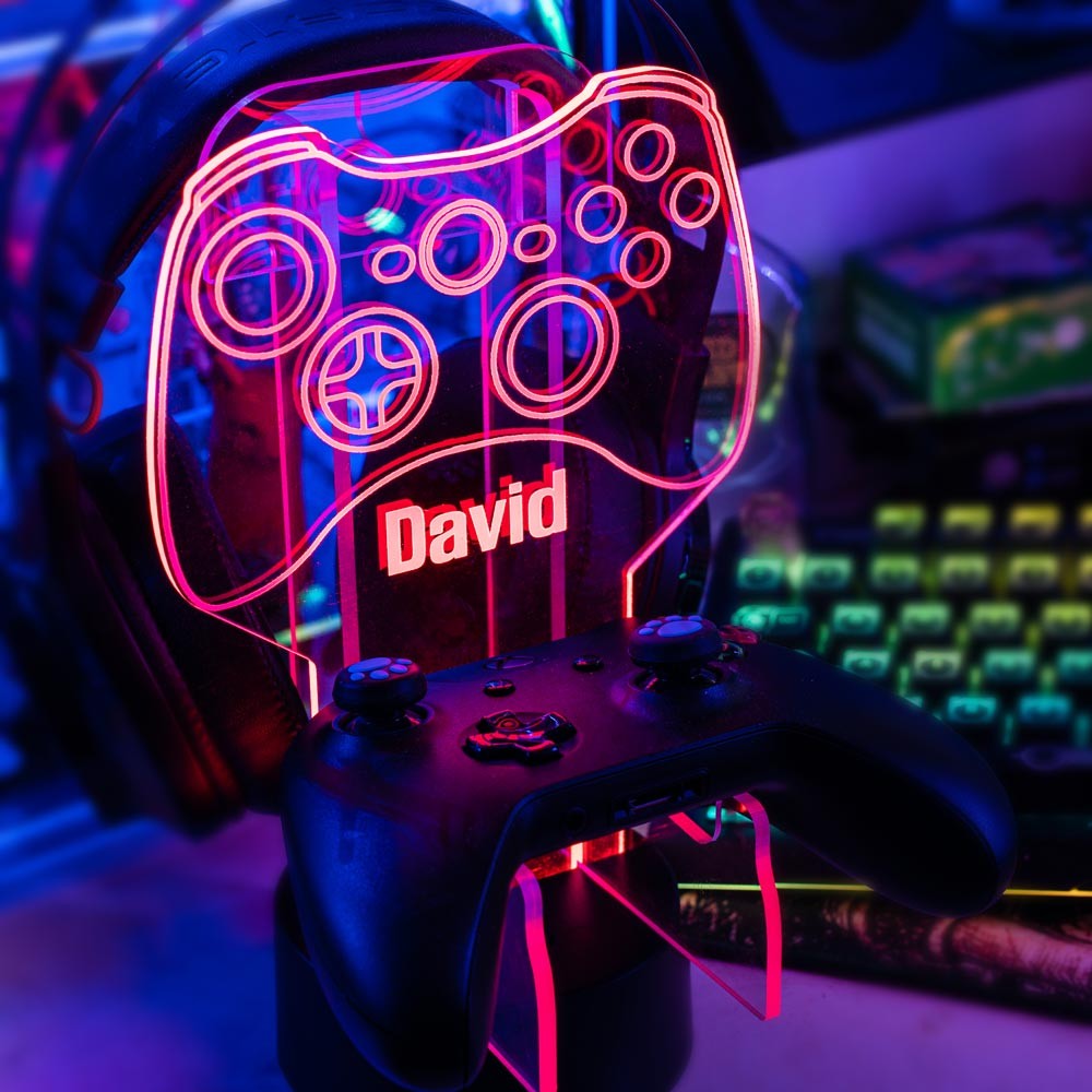 Customized PS5 / PS4 / Series X S / One / Switch Controller and Headset Gaming Station Neon Light Base