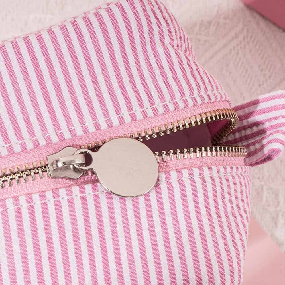 Personalized Seersucker Cosmetic Bag, Customized Pink Cosmetic Bag, Embroidered Cotton Bag, Portable Travel Toiletry Bag, Gift for Her, Christmas Gift