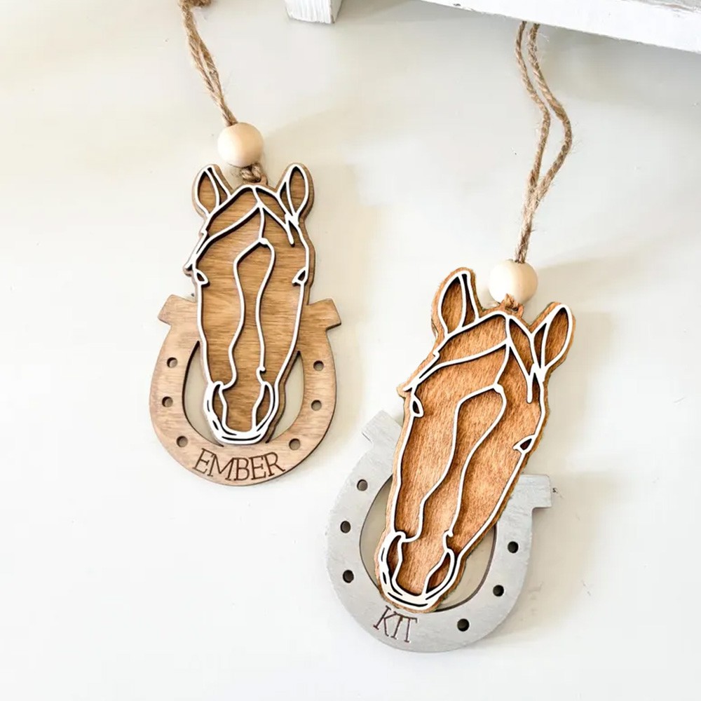 Personalized Name Photo Outline Horse Christmas Ornament, Horse Horseshoe Design Ornament/Keychain, Pet Remembrance Gifts, Gift for Horse Lovers
