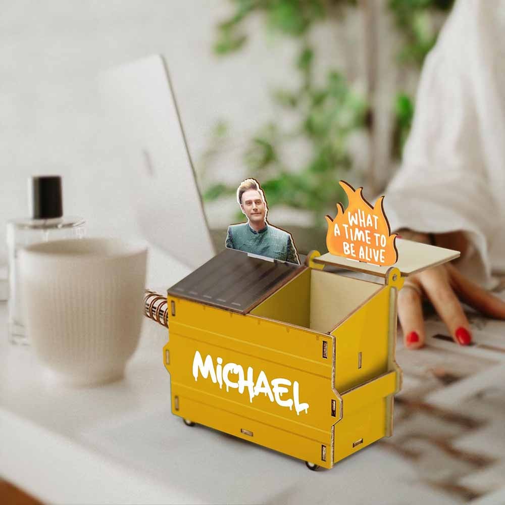 Personalized DIY Wood Pencil Holder, Dumpster Fire Desk Organizer, Custom Photo Dumpster Fire, Custom Pencil Holder, Funny Gift