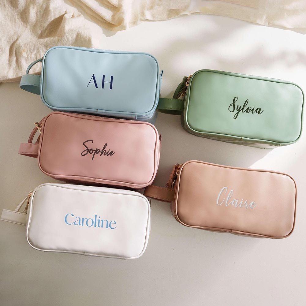 Personalized Embroidered Name Bag, Custom Leather Toiletry Bags, Large Capacity Cosmetic Bag, Makeup Organizer with Multiple Compartments, Christmas/Bridesmaid Gift for Her