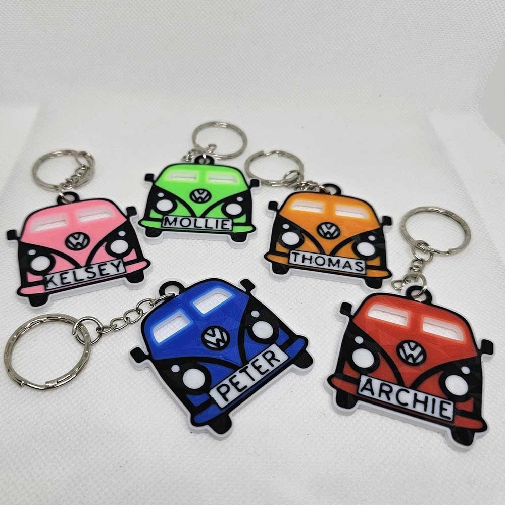 Personalized Name Camper Van Keychain, Retro Transporter Bus Keychain, Party Gift, Birthday/Special Occasion Gift