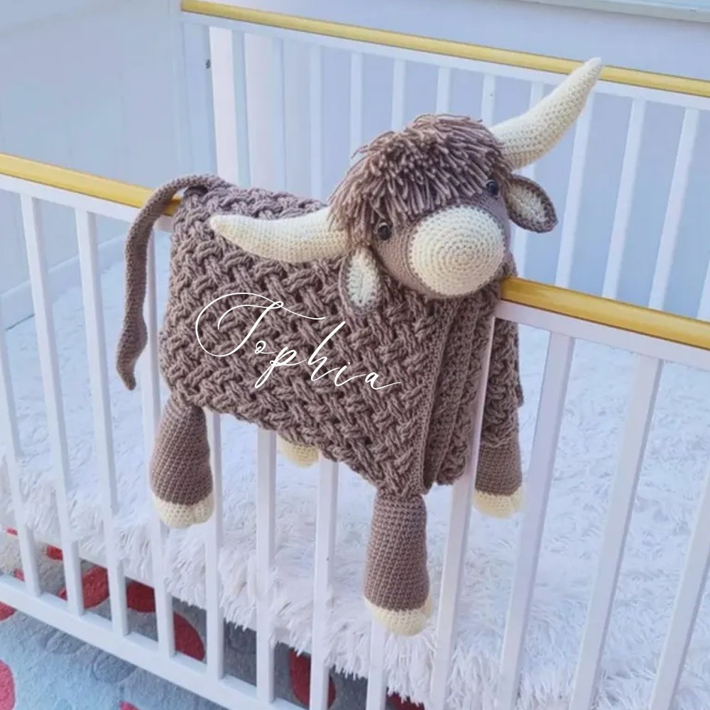Highland Cow Baby Blanket & Baby Shower Set Crochet Patterns Scottish Cow Blanket Toy Play Mat Cow Baby Security Blanket Baby Gifts