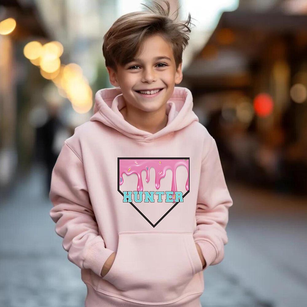 Personalized Baseball Hooded Sweatshirt Kid Drip Crew Neck Long Sleeve Sport Sweater Outfit Youth Boy Girl Baseball Top Sports Pullover Gift