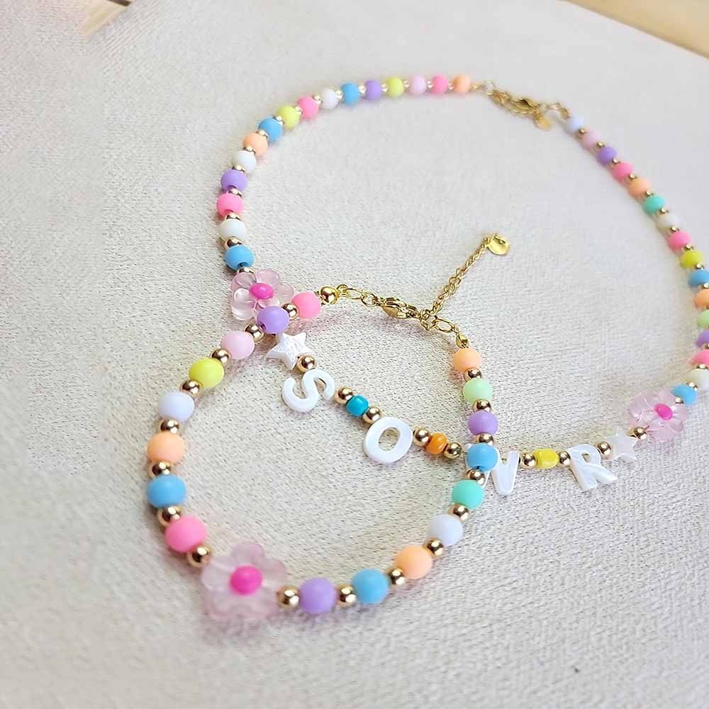 Personalized Name Necklace and Bracelet, Mother of Pearl Letter Beads, Custom Pearl Letter Necklace, Gift for Kids, Pearl Letter Necklace