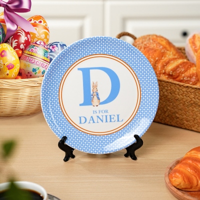 Assiette en céramique pour enfants avec nom et initiale personnalisés, lapin de Pâques, décoration de chambre d'enfant, cadeau de fête de Pâques, cadeau d'anniversaire/baby shower/cadeau de Pâques pour bébés/enfants