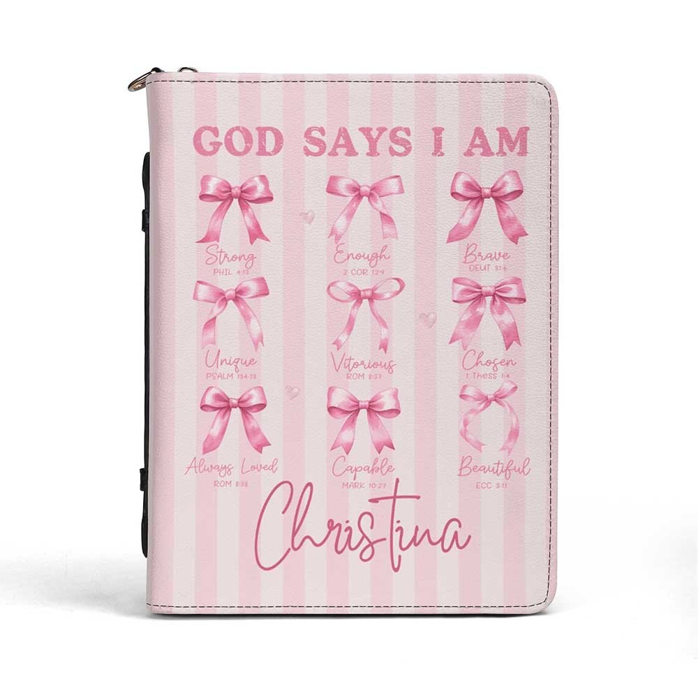 Personalized Name PU Vegan Leather Bible Book Cover, Coquette Bow Girly Pink Bible Cover, Christian Gift, Bible Case, Book Lover Gift