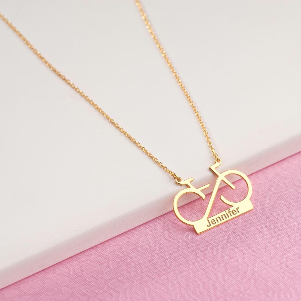Custom Bike Necklace with Name, Personalized Bicycle Pendant Necklace, Sterling Silver 925 Jewelry, Birthday Gift, Gift for Girlfriend, Gift for Bike Lover