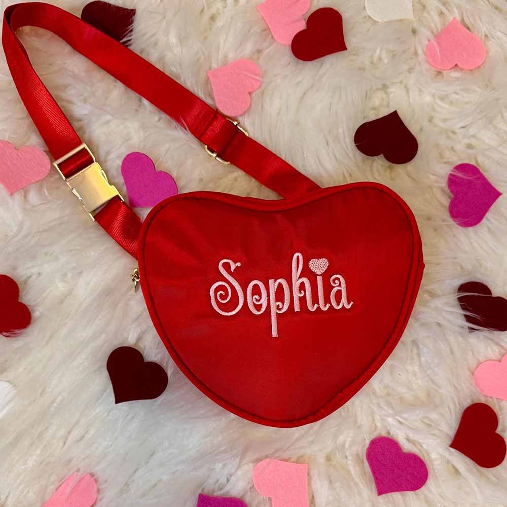 Monogram Heart Shape Belt Bag Personalized Sling Purse Fanny Pack Waist Women Girl Pink Red Valentines Day Gift Crossbody Bum Bag Hip Belly