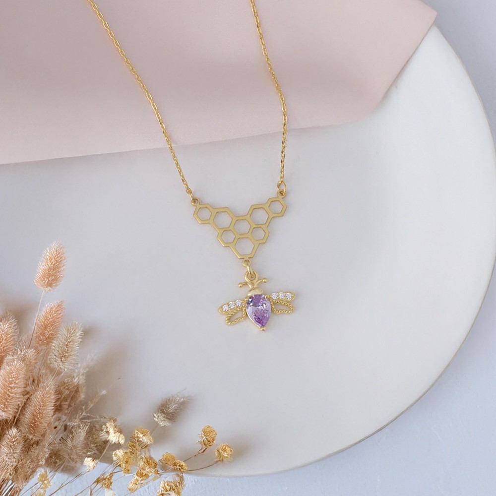 Custom Birthstone Bee Necklace