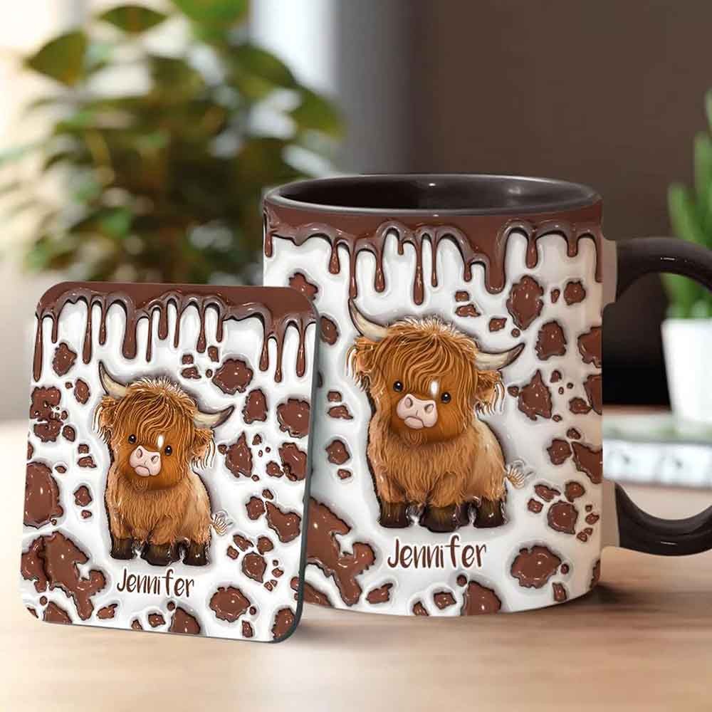 Just a Girl Who Loves Highland Cow Personalized Accent Mug, Personalized Highland Cow Coffee Mug, Cute Highland Cow Mug, Custom Gifts 2025