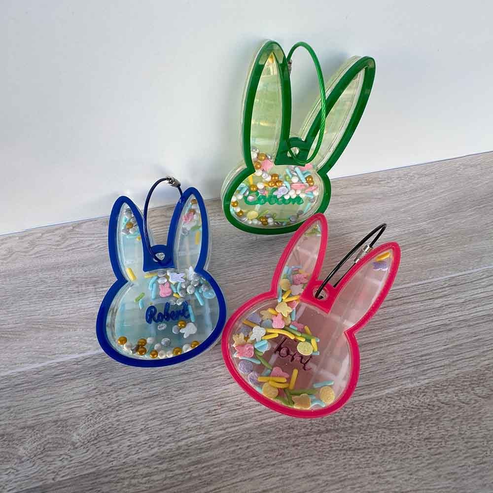 Custom Bunny Shaker Ornament for Easter, Personalized Easter Basket Gift Tag