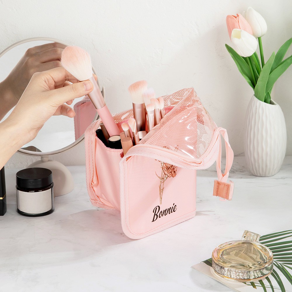 pink travel cosmetics storage