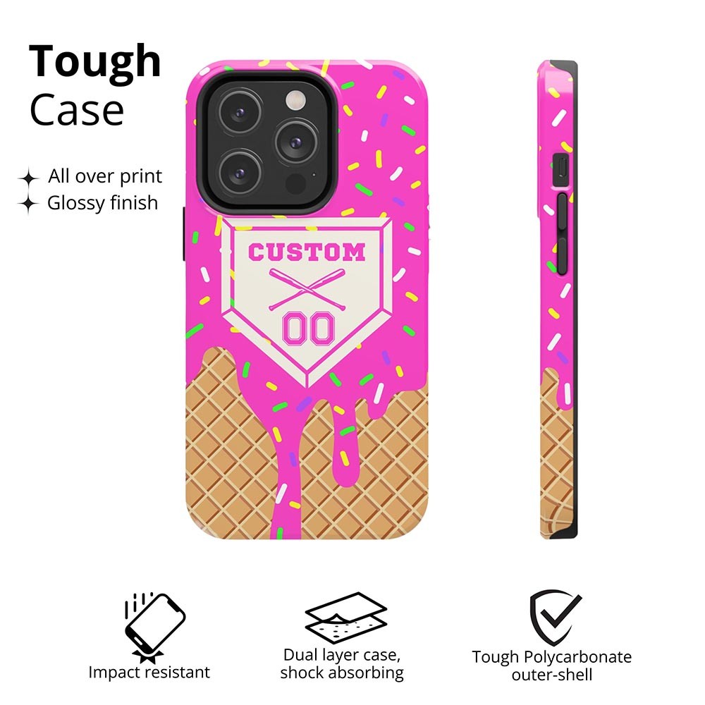Custom Baseball Lifestyle Inspired Phone Case, Melting Ice Cream Cone Phone Case, Pink Blue Mint and Creamsicle Styles, Baseball Gift
