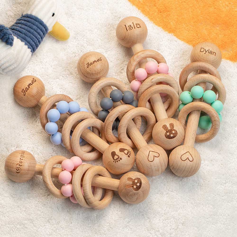 Personalized Wooden Engraved Baby Rattle