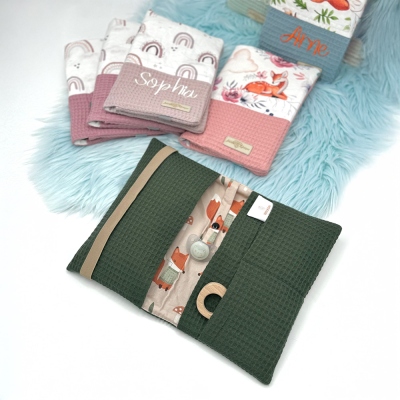 Personalizable diaper bag made of waffle piqué and poplin/gift/birth/baptism/baby shower/handmade/baby gift/diaper bag/with name