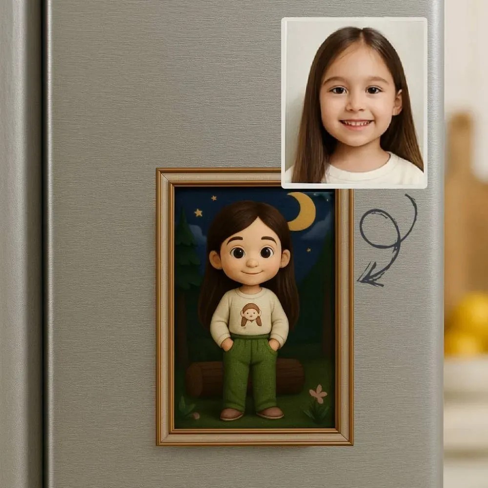 Custom 3D Portrait Fridge Magnet, Personalized Character Illustration Magnet, Unique Gift for Family, Friends, and Couples