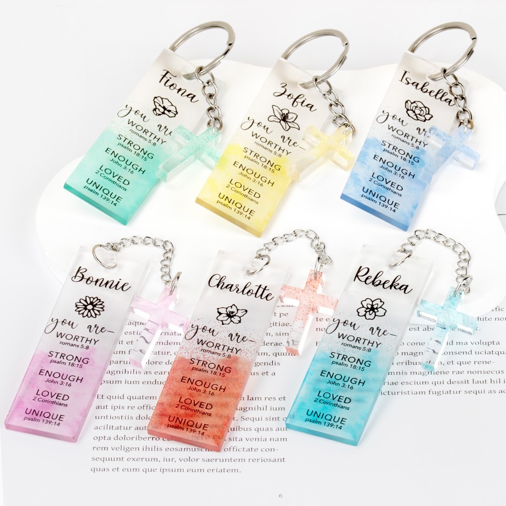 Personalized gradient blue keychain