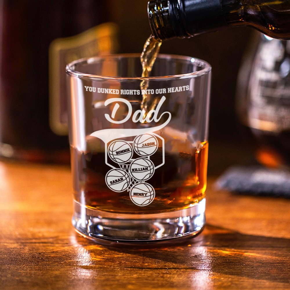 You Dunked Right Into Our Heart, Personalized Whiskey Glass Father's Day Gifts Gift For Him, Custom Kid's Name Basketball, Gifts for Dad