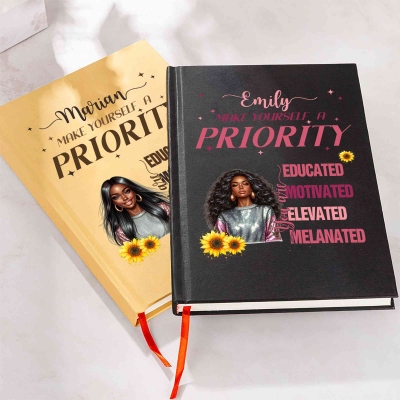 Make Yourself A Priority Notebook, Personalized Black Women's Notebook, Custom African American Women's Journal, Women's Confidence Journal, with Free Pencil