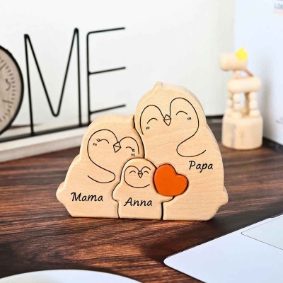 Personalized Penguin Family Puzzle with 2-5 Names, Wooden Custom Family Member Names Puzzle, House Warming Decor, Christmas Gift for Mom/Dad/Family