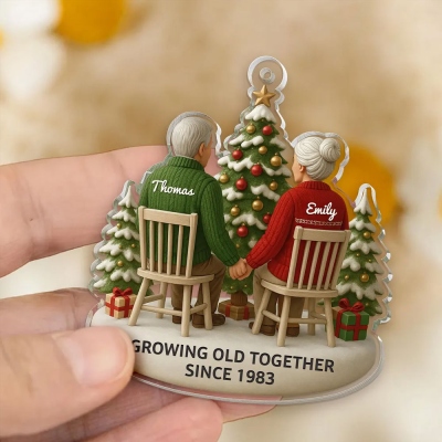 Custom Names Growing Old Together Christmas Ornament, Acrylic Christmas Tree Hanging Keepsake, Home Decor, Christmas Gift for Family/Couple/Parent