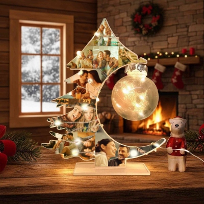 Custom Family Photo Collage Christmas Tree LED Night Light, Family Photo Night Lamp with Base, Home Decor, Christmas Gift for Family/Couple/Friends