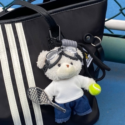 Personalized Name Tennis Ball Bear Keychain with Carabiner Clip, Cute Bear Toy Bag Charm, Tennis Accessories, Gift for Tennis Lovers/Players/Teammates