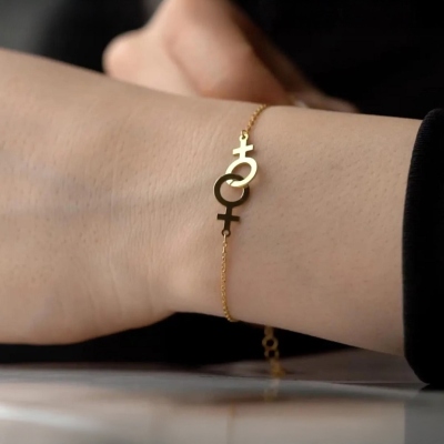 Personligt Venus-armband med dubbla namn, anpassat könssymbol HBTQ-armband, lesbiska pridesmycken, födelsedags-/jul-/bröllopspresent till lesbiska/henne