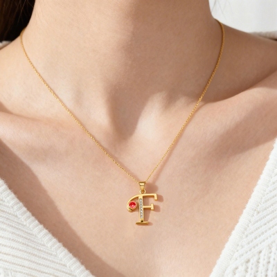 Personalized Initial Necklace with Birthstone, Custom Sterling Silver 925 Letter Pendant Jewelry, Name Necklace for Women, Birthday Gift for Her/Wife
