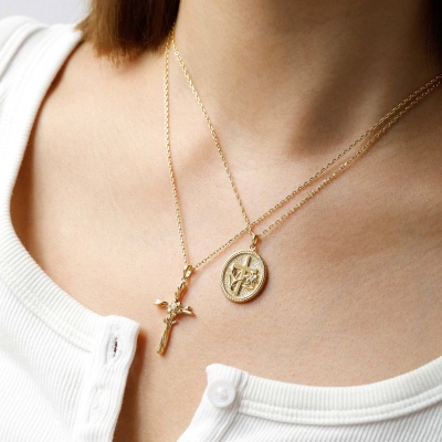 Personalized Birthstone Lily Cross Necklace, Sterling Silver 925 Medallion Pendant with Gemstone & Floral, Christian/Birthday/Christmas​ Gift for Her