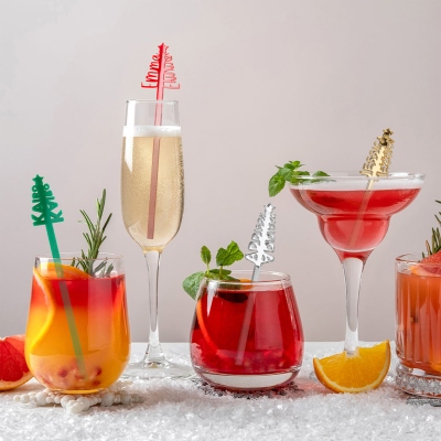 Custom Cocktail Drink Stirrers, Set of 15, Banquet Party Bar Stir Sticks, Laser Cut Drink Mixers, Merry Christmas Decors, Gifts for Family/Friends