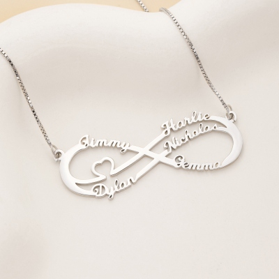 Infinity Means Us, Forever & Always -- Couple & Family Infinity Necklace - Personalized Name 925 Sterling Silver Necklace