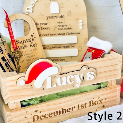 Personlig namnskylt julaftonsask, presentask i trä för 1 december, julaftonslåda, minnessak till familjen, julklapp för barn/familj