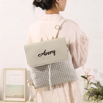 Personalized Embroidered Name Backpack Bag, Large Capacity Flap Book Bag with Drawstring, Travel Organizer, Back to School Gift for Students/Girls/Kids